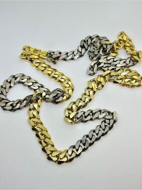 Chunky Two-Tone Gold & Silver Stainless Cuban Link Chain Necklace 34”